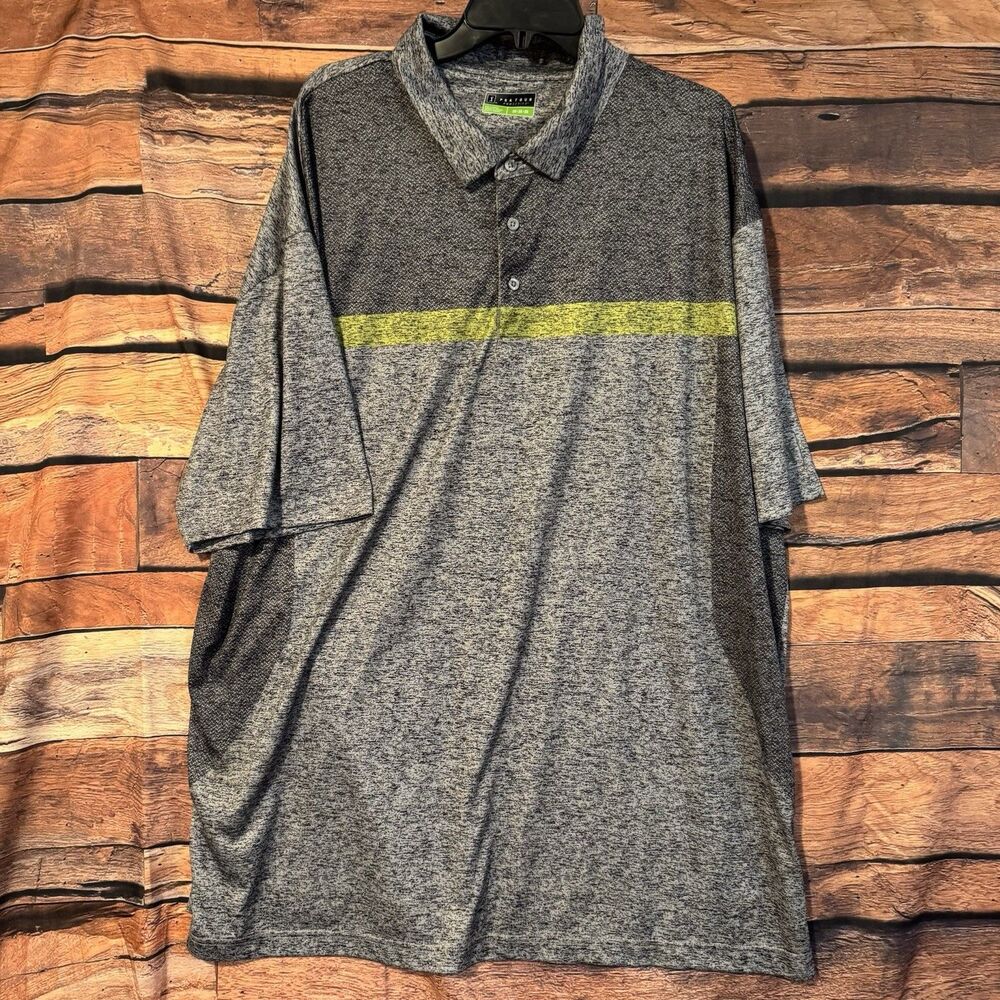 PGA Tour Pro Series Golf Polo Shirt Mens 3X Gray Lime Green Stripe Short Sleeve
